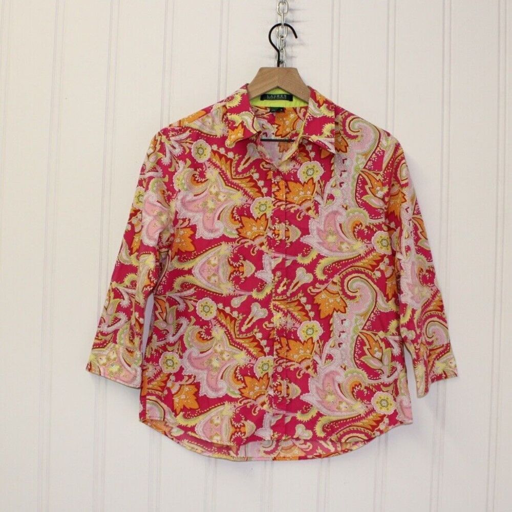 Ralph Lauren Pink Carson Western Shirt RRL 3/4 Polo Aztec Paisley Vintage Size M